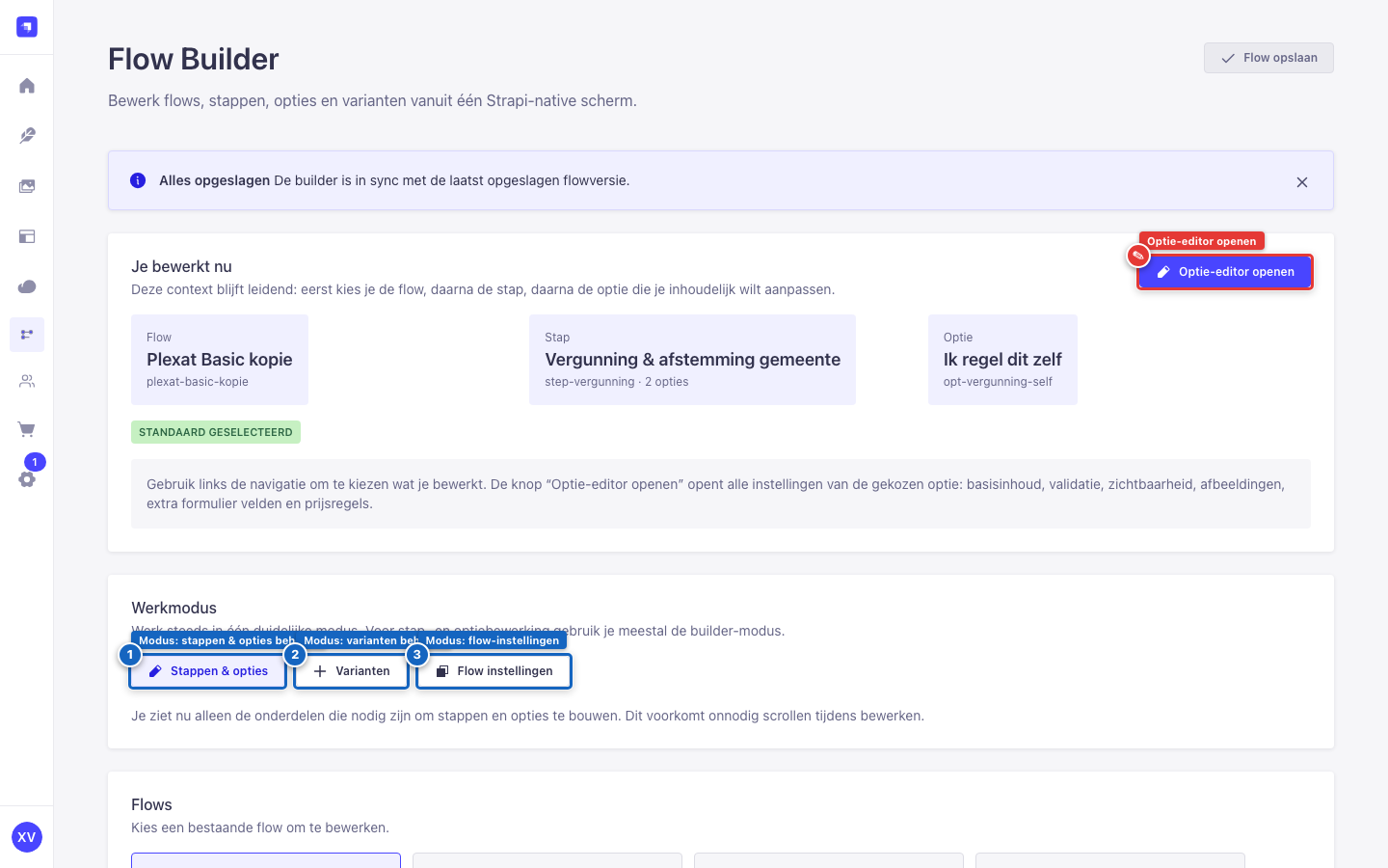 Flow Builder overzicht met flow-kaarten