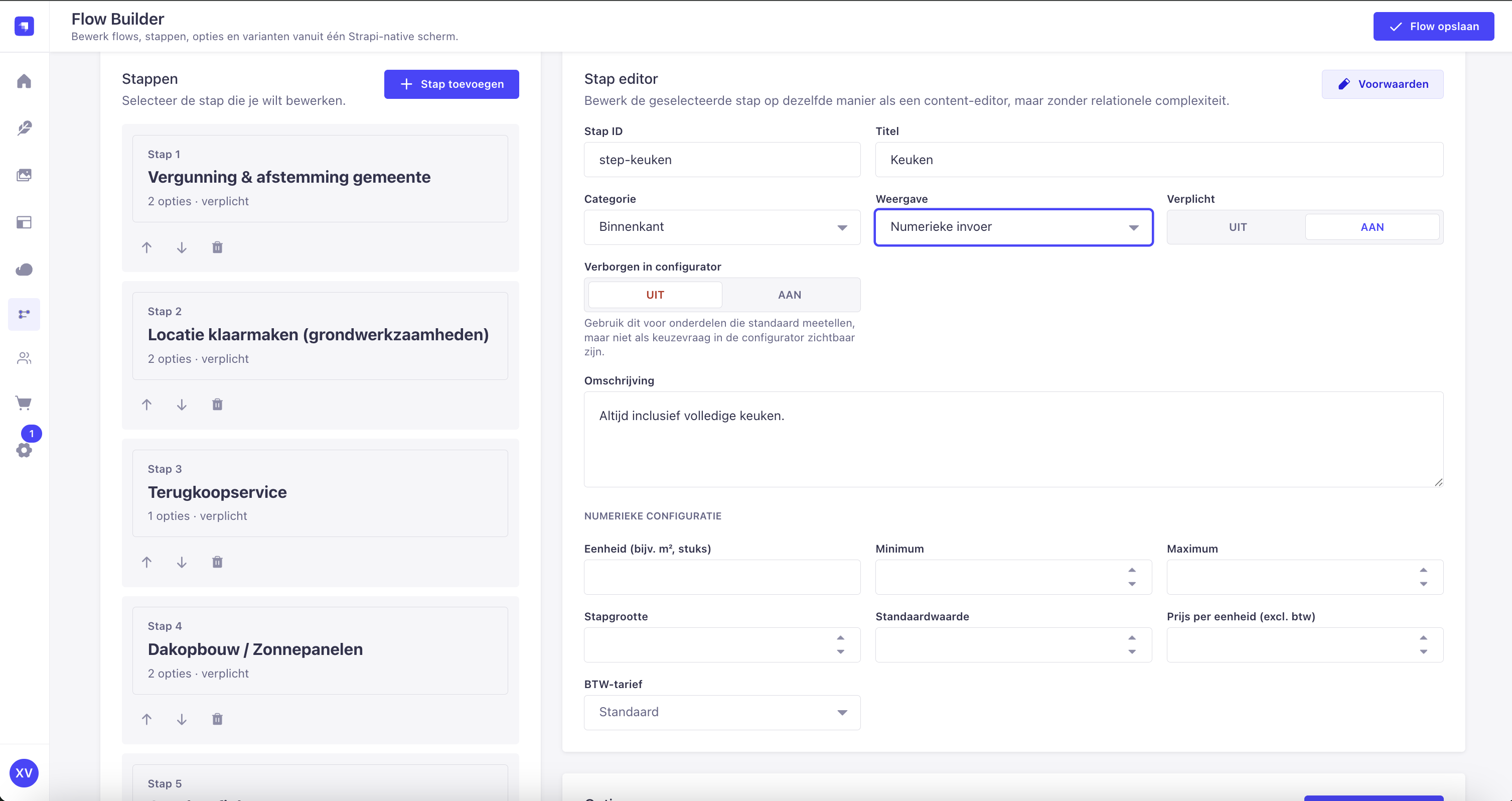 Stap-paneel met numerieke configuratie