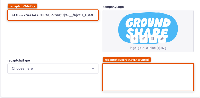 Site instellingen — reCAPTCHA velden